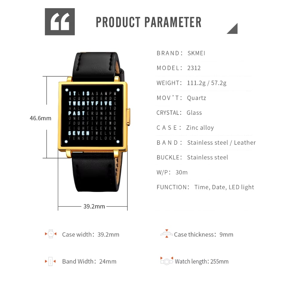LexoTime™ - Modern Text-display Wristwatch